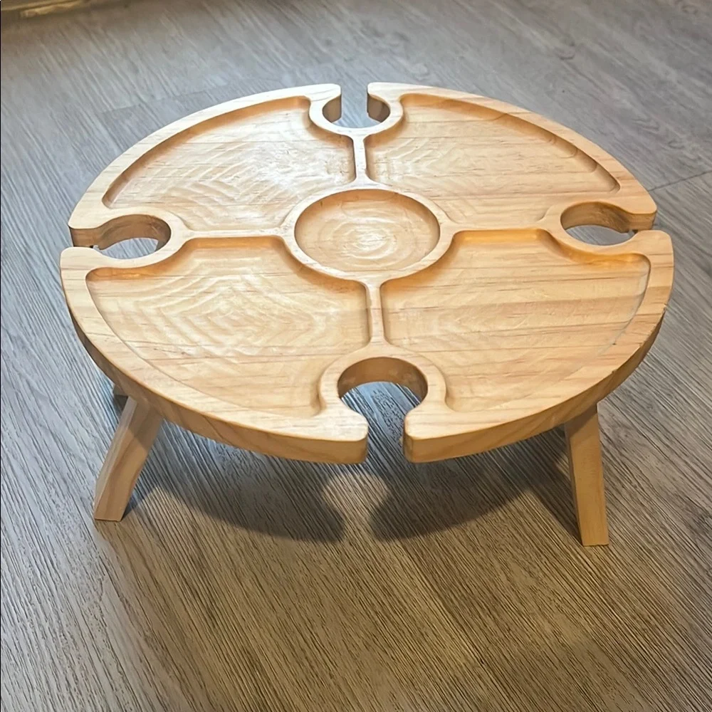 Natural Wood Wine and Snack Table